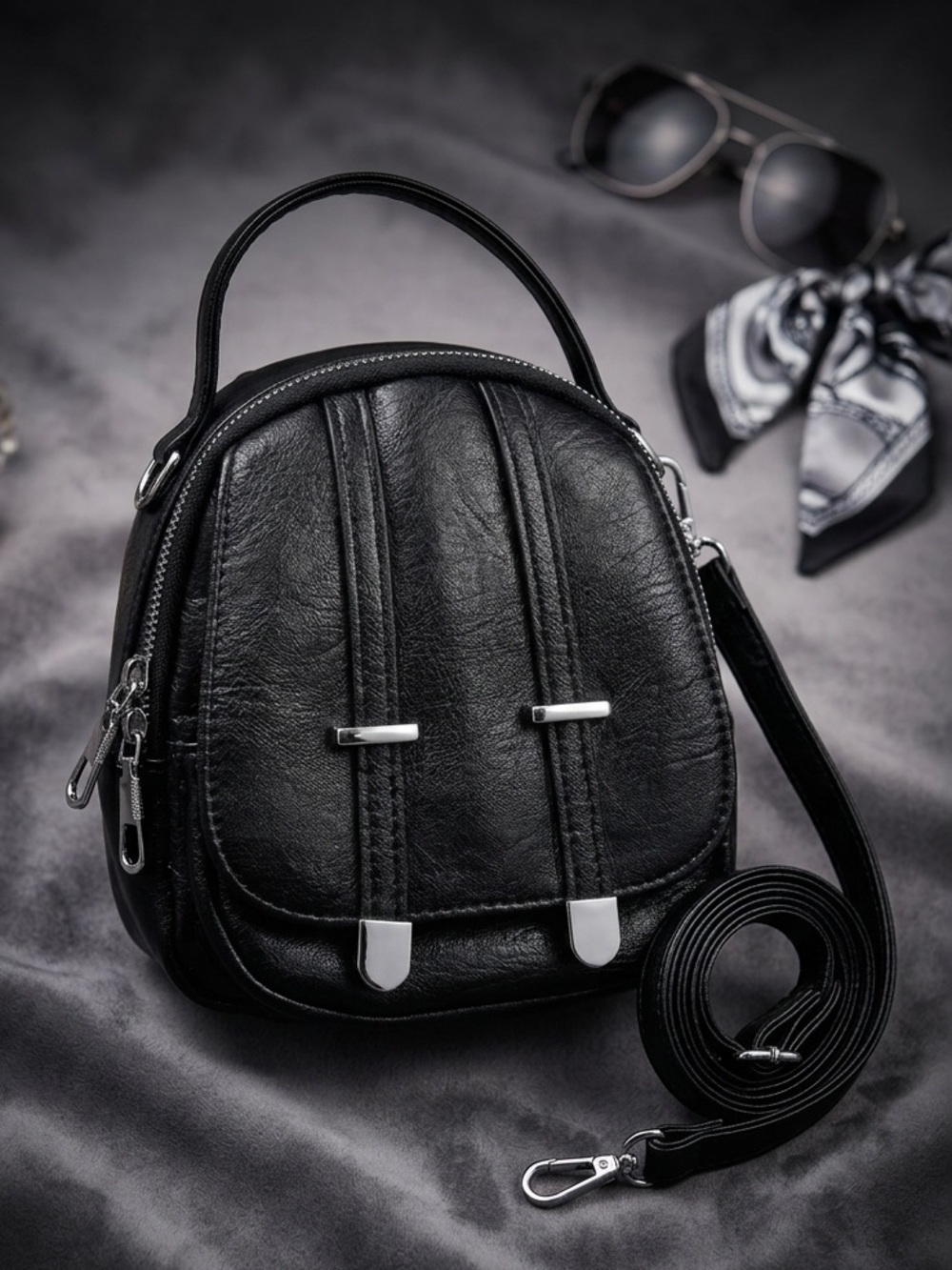 Mini Black Multi-Pocket Crossbody Bag